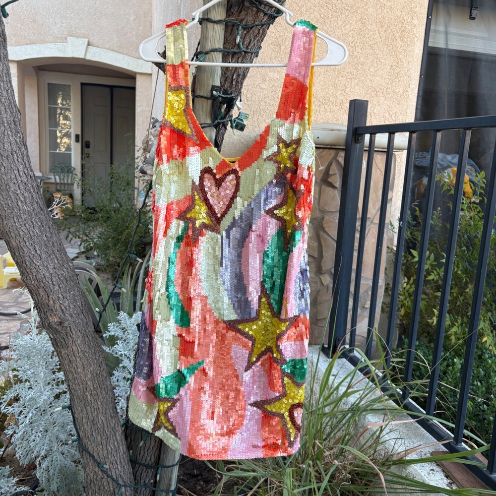Sequin Star Heart Mini Dress Multi Color Sleeveless Party Festival McBling 10